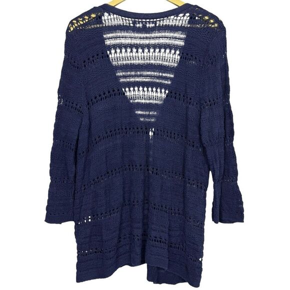 Jones New York 2X Cardigan Sweater Blue Open Knit Tie Front Y2K Fairy Grunge - Picture 3 of 5